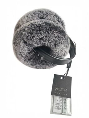 Danier NWT Carrie Earmuffs Black White Rex Rabbit Fur & Sheep Leather